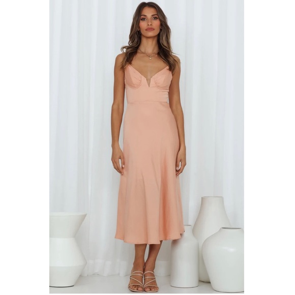 Hello Molly Private Kiss Midi Dress Peach XS - Picture 3 of 6